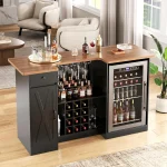 U-Shape Liquor Cabinet with Fridge Space, Bar Table with Wine Rack Glass Holder, Wine Bar Cabinet with Storage,, Customized 2