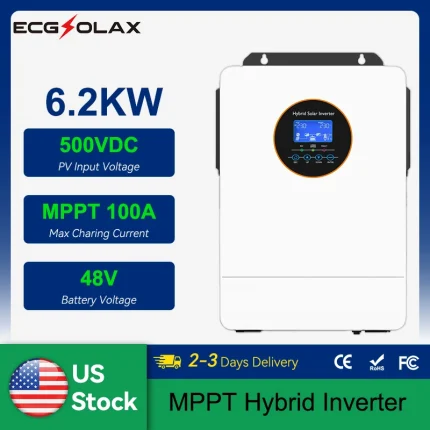 ECGSOLAX Us 6.2KW Hybrid Solar Inverter Pure Sine Wave 48V 120V  240VOff Grid Inverter 100A MPPT Solar Split Phase Inverter