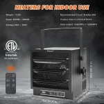 Fan-Forced Electric Garage Heater 4800W, 240V Ceiling Mount Indoor Shop Heater with Remote Control, Overheat Protection, Plug-in 6