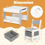 4-in-1 Kids Table & Chair Set Toddler Wooden Activity Table w/ Side Bookshelves 6