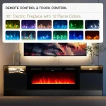 36in Electric Fireplace, LED Light Entertainment Center, Dark Wood Grain TV Stand for TVs up to 80 4