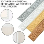 3D Wall Trim Line Skirting Sticker Self-Adhesive Vinyl Wall Trim Sticker 230*5*0.4cm Household Waterproof Baseboard Wall-paper