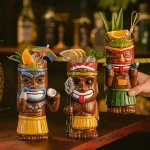 Hawaiian Style Brown Tiki Mug Creative Cocktail Mug Cup Zombie Ceramic Tiki Mug Drinkware Cup Mug For Tiki Bar Party 3