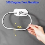 Stainless Steel Towel Holder Self-adhesive Bathroom Towels Rack Black Washhand Hanger Ring Rail Bar Kitchen Storage Accessories 6