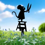 1pc silhouette metal garden post with scissors mouse design, art deco lawn sign, creative animal sculpture decorations