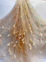 High quality Shiny Embroidery Sequins Feather African Lace Fabric for Dress Wedding Party Sewing Wide 125cm Sold By The Yard 6