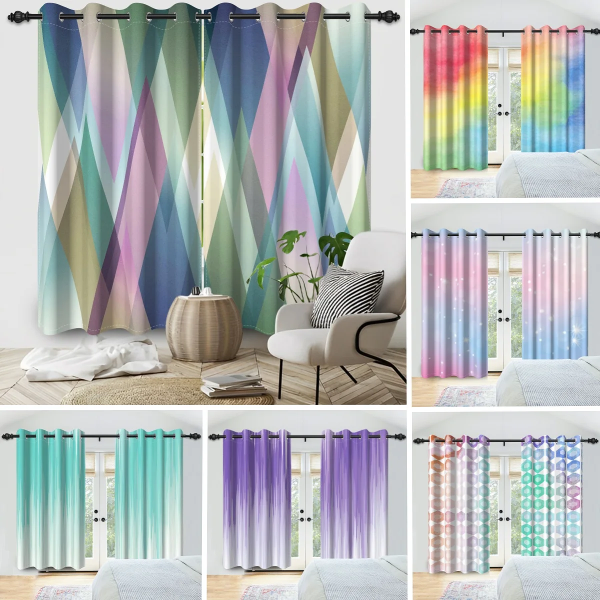 2pcs/set Colourful Gradient Window Curtain Bright Multicolor Blackout Polyester Fabric Study Bedroom Living Room Decor Curtain 2pcs/set Colourful Gradient Window Curtain Bright Multicolor Blackout Polyester Fabric Study Bedroom Living Room Decor Curtain