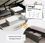 King Size Lift Up Storage Bed/Modern Wingback Headboard/Upholstered Platform Bed Frame/Hydraulic Storage/No Box Spring Needed/Wo 4