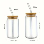 1pc Glass Cups with Bamboo Lids and Straw 350ml/550ml Mason Jars Coffee Mug Beer Can Shaped for Cocktail Whiskey Milk Juice Cola 4