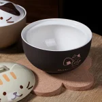 550ml Cartoon Cat Ceramic Instant Noodle Bowl With Lid Underglaze Color Soup Salad Bowl Kitchen Office Student Lunch Box 1pcs 5