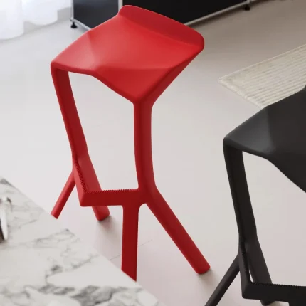Scandinavian Modern High Bar Stool with Eco-Friendly PP Backrest Geometric Design Durable Plastic Kitchen Chair for Home