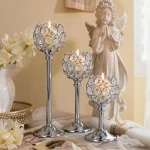 1PC Elegant Gold Silver Metal Glass Candle Holder Tealight Candlestick Christmas Wedding Table Centerpiece Home Decoration 4