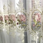 American Luxury Peony Embroidery Tulle Curtain For Living Room European Elegant Flower Embroidery Sheer Voile Drapes For Bedroom