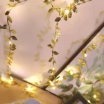 1PC 2M 20LED Golden Tiny Leaves Fairy Light Battery Powerd Led Copper Wire String Lights for Wedding Home Party DIY Xmas Decor 4