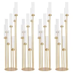 4Sets 7 Arms Floor Candelabra Wedding Centerpieces Gold 48" Tall Metal Candlestick Holders with Acrylic Removable Lampshade