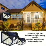 100LED Solar Flood Lights 3 Modes Outdoor Solar Motion Security Solar Light Waterproof for Garden Patio Garage Wall Light 6