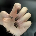 24pcs Glossy Black Fake Nails Set Press On Nail Tips Solid Color Long Stiletto Removable Artificial Nails Decoration Nail Art 5
