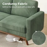 68" Green Loveseat Sofa, Comfy Corduroy with Spring Cushion, Solid Wood Frame, Modern Deep Seat for Bedroom , Customized 6