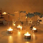 Silver Xmas Rotating Rotary Spinning Carrousel Tea Light Candle Holder Center Decor Newest 2