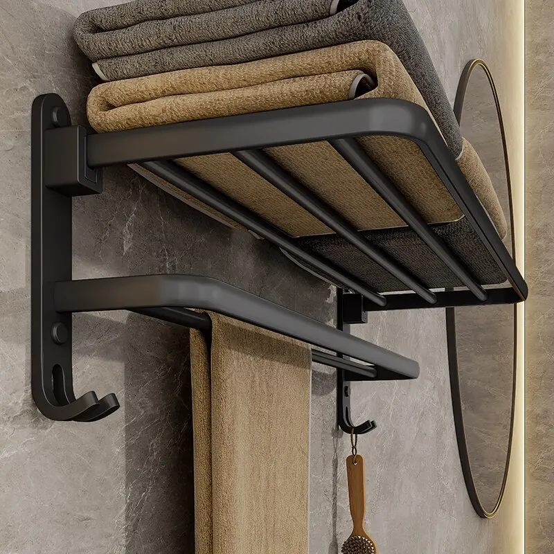 Matte Black 50CM Folding Holder With Hook Towel Holder Wall Mount AluminumTowel Rack Matte Black 50CM Folding Holder With Hook Towel Holder Wall Mount AluminumTowel Rack