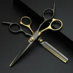 Professional Hair Cutting Scissors, Home Hair Cutting Barber/Salon Thinning Shears, Stainless Steel Hairdressing Black Golden 6