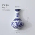 Ceramic vase, antique blue and white porcelain flower container, lucky bamboo, living room and home decoration, wall hanging 4