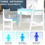 Kids Study Desk and Chair Set, Adjustable Children Study Table with Chair, Kids Wooden Desk with Hutch, Drawers, Book Stand, Whi 5