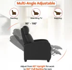 Massage Recliner Sofa with Lumbar Support and Adjustable Backrest for Living Room or Bedroom in Black Leather 5