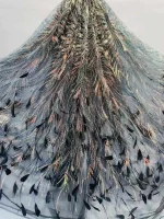 High quality Shiny Embroidery Sequins Feather African Lace Fabric for Dress Wedding Party Sewing Wide 125cm Sold By The Yard 2