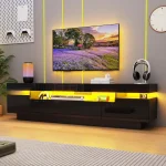 70IN White TV Stand for 75/80 inch TV,Modern LED TV Stand for Living Room,High Gloss Entertainment Center with Storag Customized