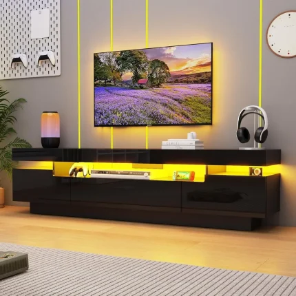 70IN White TV Stand for 75/80 inch TV,Modern LED TV Stand for Living Room,High Gloss Entertainment Center with Storag Customized