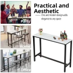 Sintered Stone Bar Table White Rectangle Counter Height Dining Table with Black Metal Frame High Top Pub Tables 5