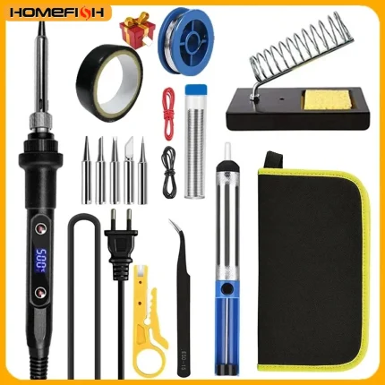 New Electric Soldering Iron 60W Adjustable Temperature Replaceable Soldering Iron Head Soldering Iron Pen Welding Kit