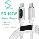 100W 1m/2m Real-time Digital Dispaly Type C to Type C Cable PD Fast Charger USB C to USB C Cable For iphone 15 16 Data Cord Wire 5