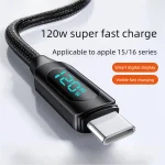 120W Super Fast Charging Data Cable Digital Display USB C To Type C Charging Wire 1m/2m USB A To Type C Quick Charging Data Cord
