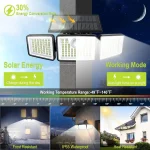 Solar Lights Outdoor 164 LED High Brightness 3 Heads 270° Wide Angle Motion Sensor IP65 Waterproof Security Lighting 5