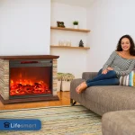 LifeSmart Electric Fireplace Heater w/ 3 Heating Elements, 1500W, Faux Stone & Oak Wood - Mounted Indoor Infrared, Customized 6
