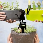 1pc silhouette metal garden post with scissors mouse design, art deco lawn sign, creative animal sculpture decorations 5