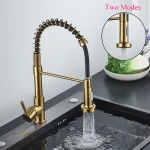 Brushed Gold Kitchen Sink Faucet Spring Pull-down Hot Cold Mixer Faucet Deck Installation Faucet 2