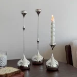 Silver Candle Holder, Metal Candlestick Romantic Art Table Decoration For Home Dining , Wedding Photography Props 2