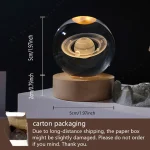 Unique 3D Crystal Ball Night Light Led Lamp Bedside Table Glowing Galaxy Lamp Saturn Planets Moon Children Birthday Gift Toy 5cm 3