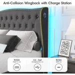 Vabches Queen Size LED Bed Frame with Storage Drawers and Charging Station, Upholstered Platform Bed Frame with Wingback Headboa 5