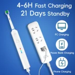 Rotating Electric Toothbrush, 3 Modes USB Fast Rechargeable Rotary Electric Toothbrush with Timer, Travel Case and 2 Brush Heads 3