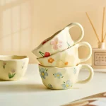 Ceramic Mugs Coffee Cups Hand Pinched Irregular Flower Milk Tea Cup Ins Korean Style Oatmeal Breakfast Mug Drinkware Kitchen 3