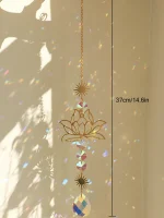 1pc Suncatcher Gardening Crafts Golden Lotus AB Colorful Water Drop Pendant Crystal Decoration Pendant 4