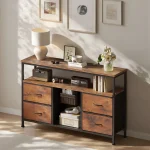 TV Stand, 4 Drawers, With LED Lights And Power Sockets, 50-inch TV Living Room Furniture, With Open Shelves And Adjustable Feet 3