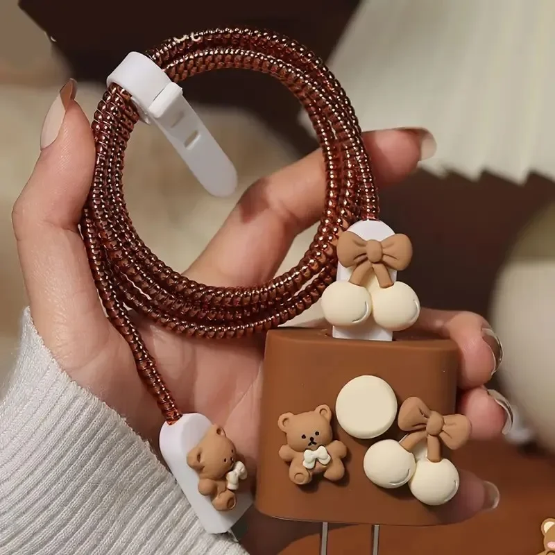 New Charger Cable Protector for Iphone 15 14 13 18W/20W Charger Protector Cover Cartoon Bear Protective Data Line Spiral Winder New Charger Cable Protector for Iphone 15 14 13 18W/20W Charger Protector Cover Cartoon Bear Protective Data Line Spiral Winder