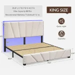 Velvet Headboard and LED Lights， Storage Headboard Platform Bed with Charging Station，King Size Bed Frame 3