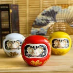 Japanese Ceramic Daruma Statue, Lucky Charm, Zen Ornament, Fengshui Figurine, Money Box, Home Tabletop Decoration, Gifts, 4" 3