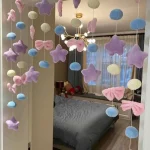 Bow Heart Shaped Curtain Decor Hanging Ornaments Divider String Tassel Curtain Girl Room Living Partiton Beaded Window Valance